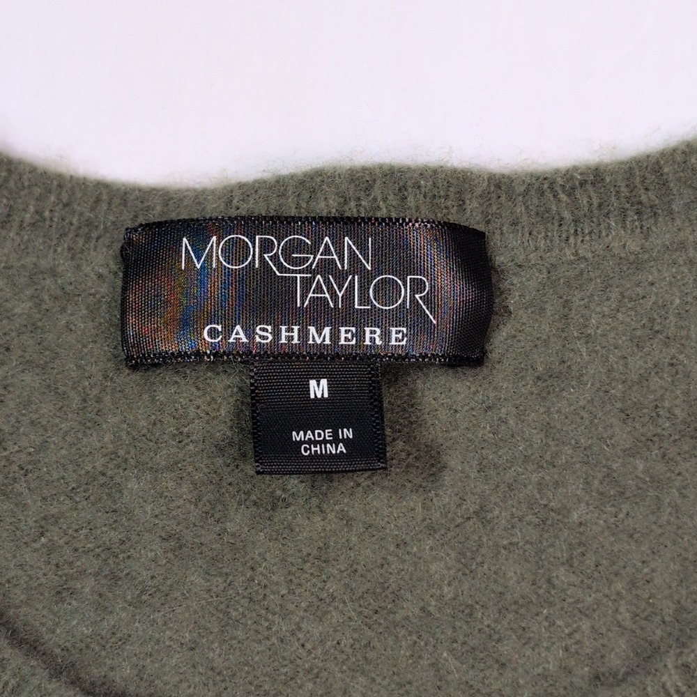 Morgan Taylor Cashmere Sweater Womens Medium Olive Green Crewneck Long Sleeve - Picture 8 of 11